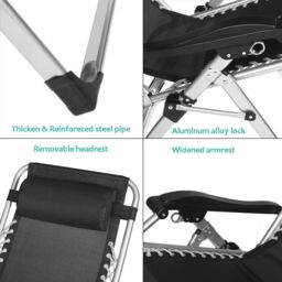 Smart Living Pair of Zero Gravity Reclining Chair with Cushion & Pillow in Black - thumbnail 6