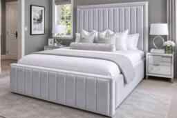 Stratus Interiors Nina Tall Panel Headboard Bed Frame with Metal Gas Lift Storage in Silver - Size: Single - thumbnail 2