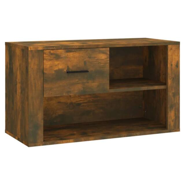Berkfield Home Shoe Cabinet Smoked Oak 80x35x45 cm Engineered Wood in Brown - Size: 80 x 35 x 45 cm - image 1
