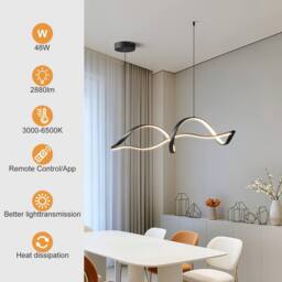 NIVOR 48W Dimmable LED Linear Chandelier Black Pendant for Kitchen Island in Jet Black - thumbnail 4