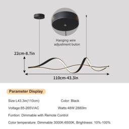 NIVOR 48W Dimmable LED Linear Chandelier Black Pendant for Kitchen Island in Jet Black - thumbnail 2