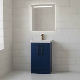 Balterley Modern Bathroom 2 Soft Close Door Vanity Unit Basin, Blue, 500mm in Blue - thumbnail 2