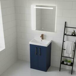 Balterley Modern Bathroom 2 Soft Close Door Vanity Unit Basin, Blue, 500mm in Blue - thumbnail 4