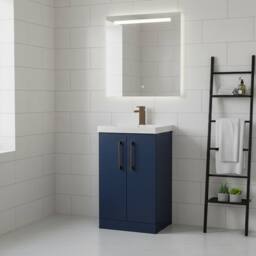 Balterley Modern Bathroom 2 Soft Close Door Vanity Unit Basin, Blue, 500mm in Blue - thumbnail 3