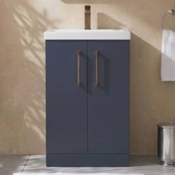Balterley Modern Bathroom 2 Soft Close Door Vanity Unit Basin, Blue, 500mm in Blue - thumbnail 5