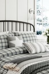 Helena Springfield 'Cosy Check' Brushed Cotton Duvet Cover Set in Grey - Size: Single - thumbnail 2