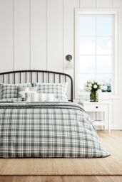 Helena Springfield 'Cosy Check' Brushed Cotton Duvet Cover Set in Grey - Size: Single - thumbnail 1