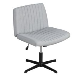 Costway Criss Cross Chair No Wheels Cross-Legged Swivel Desk Chair in Grey - thumbnail 1