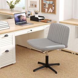 Costway Criss Cross Chair No Wheels Cross-Legged Swivel Desk Chair in Grey - thumbnail 7