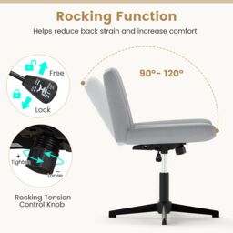 Costway Criss Cross Chair No Wheels Cross-Legged Swivel Desk Chair in Grey - thumbnail 8