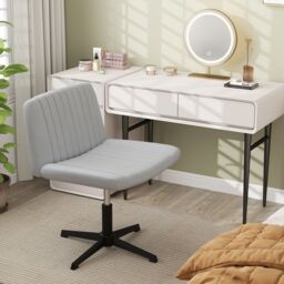 Costway Criss Cross Chair No Wheels Cross-Legged Swivel Desk Chair in Grey - thumbnail 3