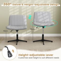 Costway Criss Cross Chair No Wheels Cross-Legged Swivel Desk Chair in Grey - thumbnail 4