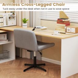 Costway Criss Cross Chair No Wheels Cross-Legged Swivel Desk Chair in Grey - thumbnail 9