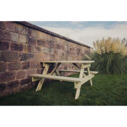Churnet Valley Garden Furniture Ltd Picnic Table - L139.5 x W143.5 x H76 cm - Partially Assembled in Brown - thumbnail 2
