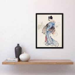 Artery8 Vintage Japanese Geisha Portrait Japan Framed Wall Art Print Hokusai in Blue - Size: A4 - thumbnail 4