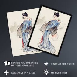 Artery8 Vintage Japanese Geisha Portrait Japan Framed Wall Art Print Hokusai in Blue - Size: A4 - thumbnail 2