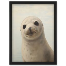 Artery8 Wall Art Print Adorable Baby Seal Pup Portrait Oil Painting Calming Kids Bedroom Cute Arctic Animal Artwork Framed A4 in Black - thumbnail 1