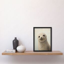 Artery8 Wall Art Print Adorable Baby Seal Pup Portrait Oil Painting Calming Kids Bedroom Cute Arctic Animal Artwork Framed A4 in Black - thumbnail 2
