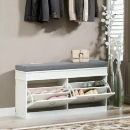 Rafaelo Mobilia Shoe Storage Bench With Cushioned Seat 104CM White