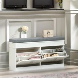 Rafaelo Mobilia Shoe Storage Bench With Cushioned Seat 104CM White - thumbnail 2