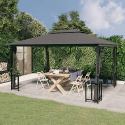 Berkfield Home Gazebo with Sidewalls&Double Roofs 3x4 m Anthracite in Charcoal - thumbnail 2