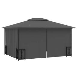 Berkfield Home Gazebo with Sidewalls&Double Roofs 3x4 m Anthracite in Charcoal - thumbnail 4