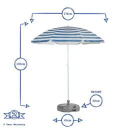 Harbour Housewares Metal Beach Parasol with Green Base 1.8m - thumbnail 3