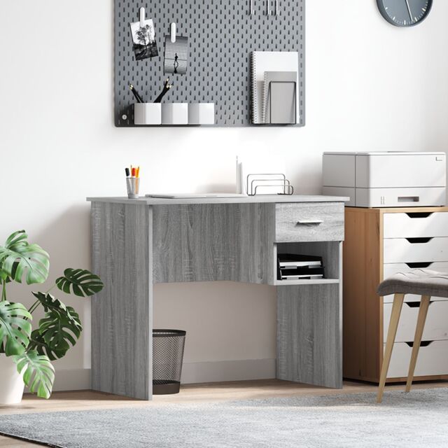 Berkfield Home Desk with Storage Grey Sonoma 90x49.5x75 cm Engineered wood - image 1