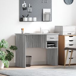 Berkfield Home Desk with Storage Grey Sonoma 90x49.5x75 cm Engineered wood - thumbnail 1