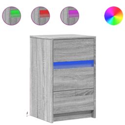 Berkfield Home Bedside Cabinet with LED Lights Grey Sonoma Engineered Wood - thumbnail 2