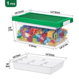 Greentainer Stackable Plastic Storage Bins with Lids & Removable Tray in Green - thumbnail 2
