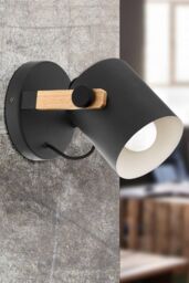 Eglo Hornwood Natural Metal & Wood Spot Light Wall Light in Light Brown - thumbnail 2