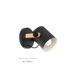 Eglo Hornwood Natural Metal & Wood Spot Light Wall Light in Light Brown - thumbnail 3
