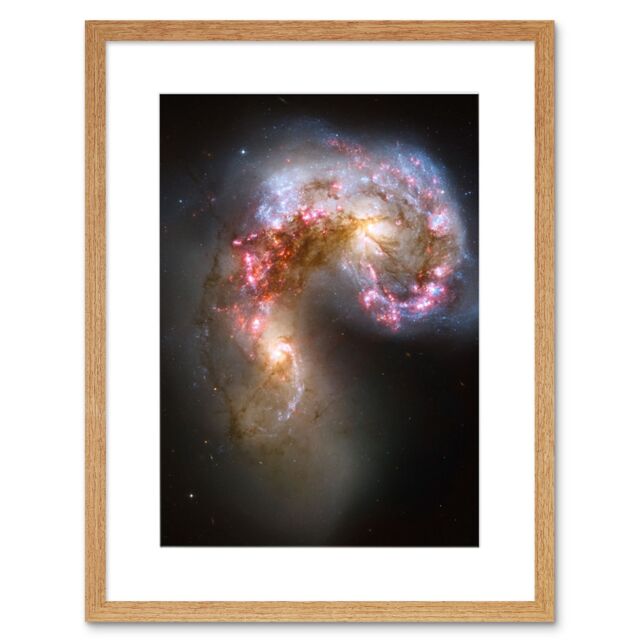 Artery8 Wall Art Print Hubble Space Astronomy The Antennae Galaxies NGC 4038-4039 Orange Pink Blue Spiral Pair Collision Newly Formed Super Star - image 1