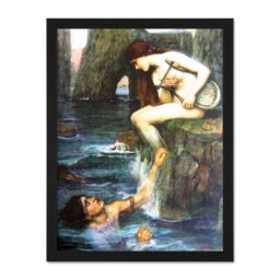 "Artery8 Wall Art Print John William Waterhouse The Siren Old Master Large Framed Wall Décor Art in Brown - Size: W18"" x H24""" - thumbnail 1