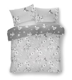 Smart Living Printed Polycotton Birdie Blossom Duvet Cover With Pillowcases in Grey - Size: Double - thumbnail 2