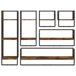 Berkfield Home 6 Piece Wall Shelf Set with Bars Smoked Oak Engineered Wood in Brown - thumbnail 4