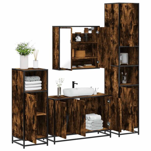 Berkfield Home 4¬†Piece Bathroom Furniture Set¬†Smoked Oak Engineered Wood in Brown - image 1