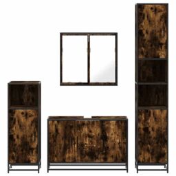 Berkfield Home 4¬†Piece Bathroom Furniture Set¬†Smoked Oak Engineered Wood in Brown - thumbnail 5