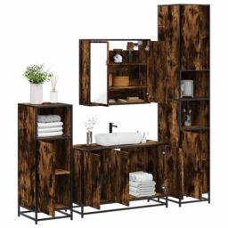 Berkfield Home 4¬†Piece Bathroom Furniture Set¬†Smoked Oak Engineered Wood in Brown - thumbnail 1