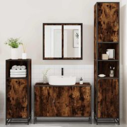 Berkfield Home 4¬†Piece Bathroom Furniture Set¬†Smoked Oak Engineered Wood in Brown - thumbnail 3