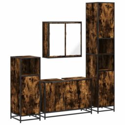 Berkfield Home 4¬†Piece Bathroom Furniture Set¬†Smoked Oak Engineered Wood in Brown - thumbnail 2