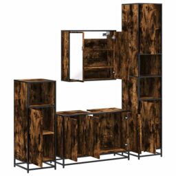 Berkfield Home 4¬†Piece Bathroom Furniture Set¬†Smoked Oak Engineered Wood in Brown - thumbnail 6