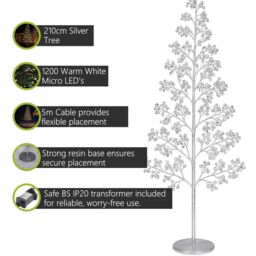 Pegdev Outdoor LED Christmas Tree 210cm 1200 Warm White Lights Silver Balls - Size: 7ft - thumbnail 2