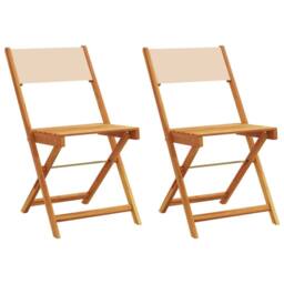 Berkfield Home Bistro Chairs 2 pcs Beige Solid Wood Acacia & Fabric - thumbnail 2