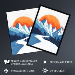 "Artery8 Winter Sunrise Patagonia Andes Mountain Painting Framed Wall Art in Blue - Size: W12"" x H16""" - thumbnail 2