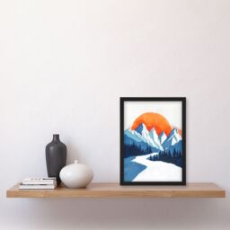 "Artery8 Winter Sunrise Patagonia Andes Mountain Painting Framed Wall Art in Blue - Size: W12"" x H16""" - thumbnail 4