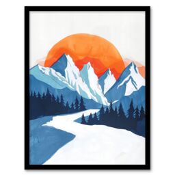 "Artery8 Winter Sunrise Patagonia Andes Mountain Painting Framed Wall Art in Blue - Size: W12"" x H16""" - thumbnail 1