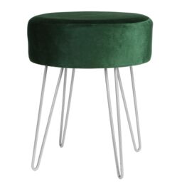 Harbour Housewares Round Velvet Footstool - H40 x D35cm - Silver Legs in Green - thumbnail 1