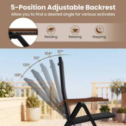 Costway 2PCS Folding Patio Chairs Breathable Fabric Porch Chairs Dining Chairs in Black - thumbnail 8